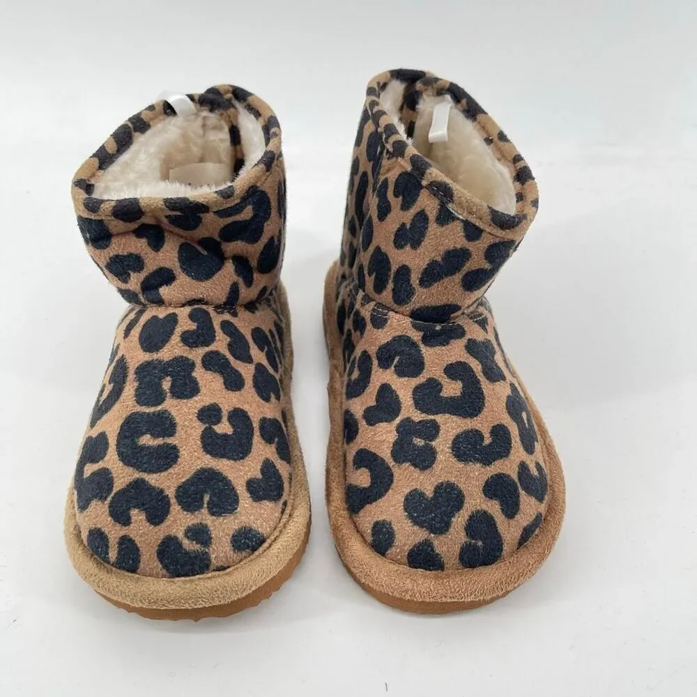 H&M Toddler Leopard Print Faux Suede Fluffy-Lined Ankle Boots Size 8.5 NWT